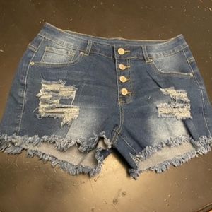 "NEW" Pocket Button Up Ripped Hole Denim Shorts - Blue REG: $45 SALE: $10